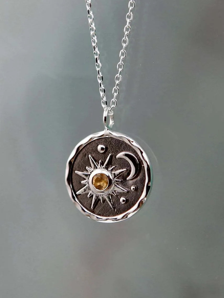 Stunning Alloy Inlaid Zircon Sun & Moon Necklace - Unique 17.7 Inch Jewelry Piece