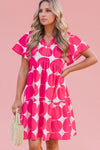 Contrast Notched Flutter Sleeve Dress Strawberry