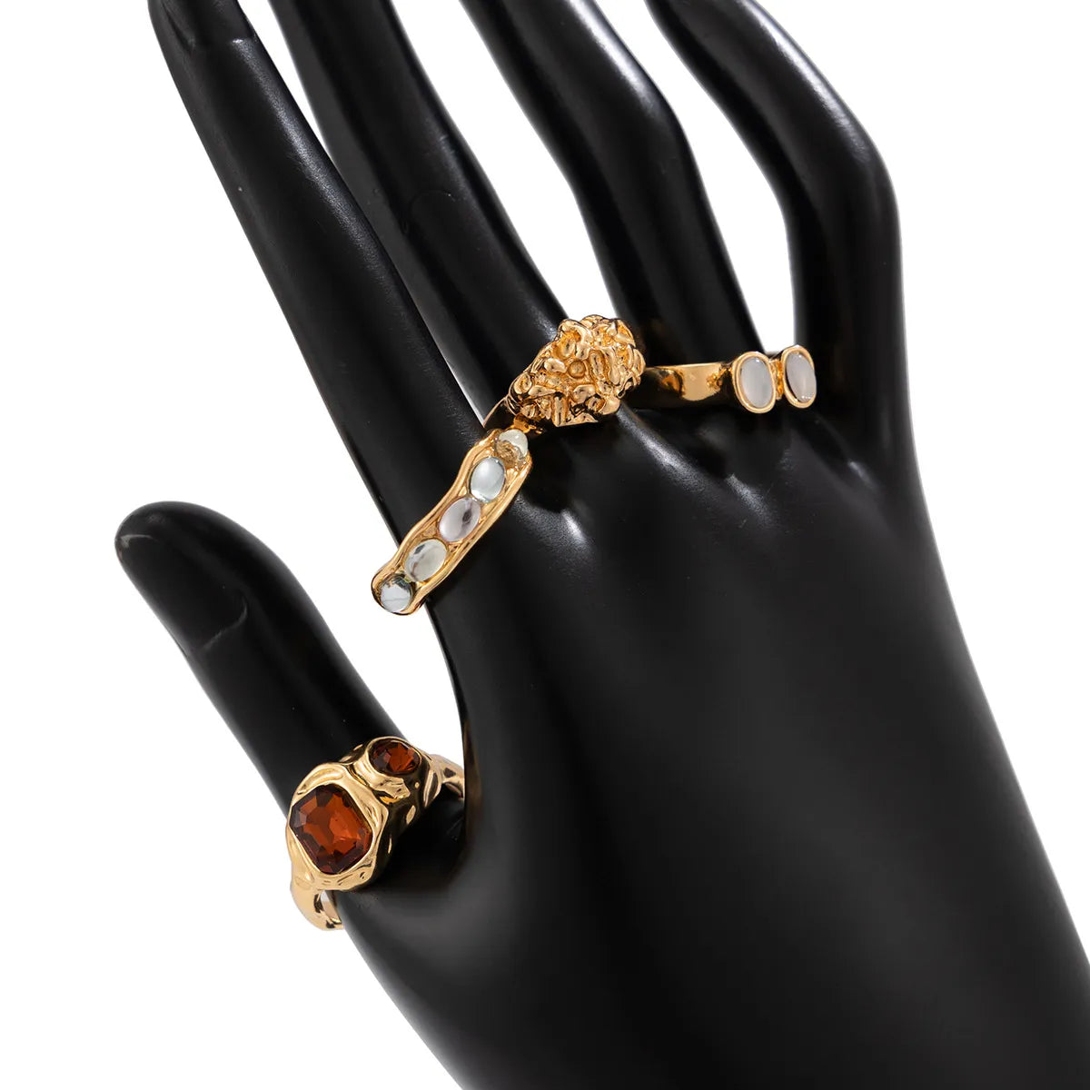Elegant 4-Piece 18K Gold-Plated Stainless Steel Inlaid Rhinestone Ring Set