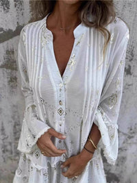 Full Size Printed Notched Flare Sleeve Dress Plus Size - Store 42