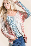 Trendy Gradation Leopard Print Textured Knit Top - 100% Cotton, Slightly Stretchy Fabric - Store 42