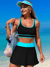 Scoop Neck Top and Skort Swim Set Black Blue
