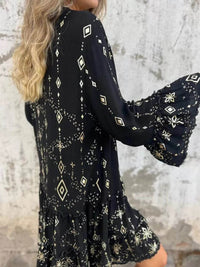 Full Size Printed Notched Flare Sleeve Dress Plus Size - Store 42