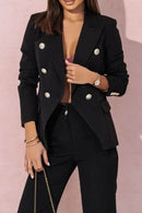 Full Size Lapel Collar Long Sleeve Blazer and Pants Set Plus Size - Store 42