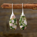 Teardrop Shape Natural Stone Dangle Earrings Pink Green Silver One Size
