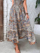 Trendy Plus Size V-Neck Midi Dress with Frill and Smocked Details, 100% Polyester - Store 42