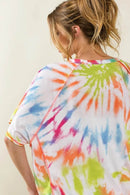 BiBi Tie Dye Print Jersey Top with Unique Uneven Hem - Casual Bohemian Style - Store 42