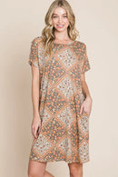 BOMBOM Multicolored Leaves Jacquard Dress Camel