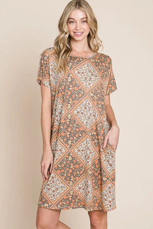 BOMBOM Multicolored Leaves Jacquard Dress