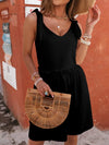 V-Neck Tie Shoulder Mini Dress Black