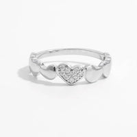 925 Sterling Silver Heart Ring with Inlaid Zircon - Elegant Platinum-Plated Design - Store 42