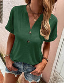 Full Size Casual Notched Short Sleeve Blouse Plus Size - Store 42
