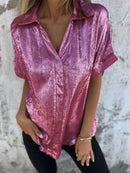 Full Size Collared Neck Short Sleeve Shirt Plus Size - Store 42