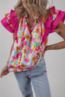 Floral Ruffle Layered Sleeve Blouse Hot Pink