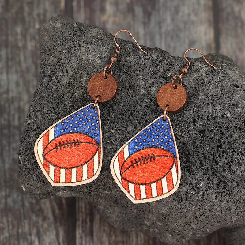 Trendy 3.3" Printed Wooden Dangle Earrings in Alloy - Lightweight & Unique Style