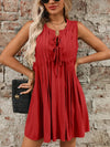 Tied Front Pleated Sleeveless Mini Dress Scarlet
