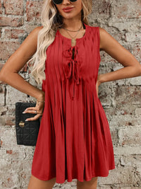 Tied Front Pleated Sleeveless Mini Dress Scarlet