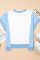 Stylish Color Block Crew Neck T-Shirt with Exposed Seams - Soft Cotton Blend, Slightly Stretchy - Store 42