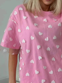Trendy Heart Print Oversized T-Shirt in 100% Polyester – Stylish and Comfy Casual Wear - Store 42