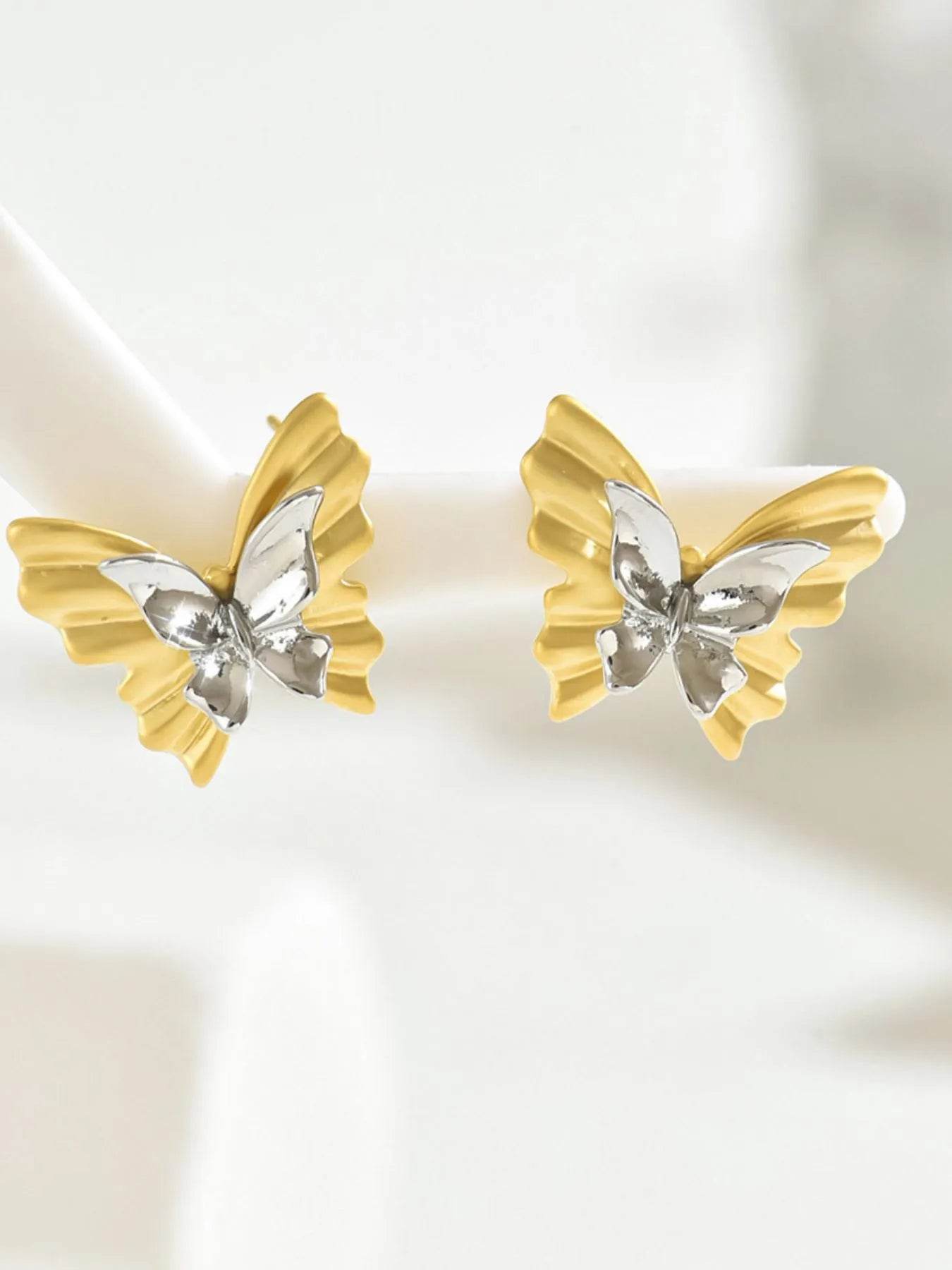 Elegant Two-Tone 18K Gold-Plated Stainless Steel Butterfly Earrings - Store 42