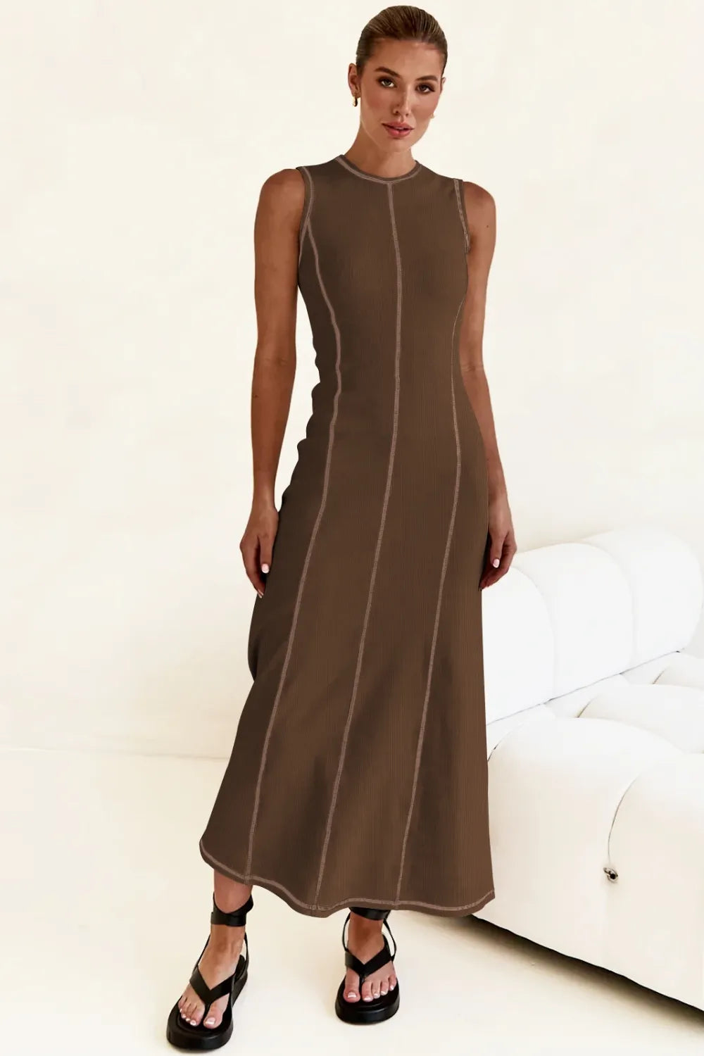 Contrast Stitching Maxi Tank Dress