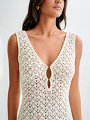 Openwork Sleeveless Maxi Dress White