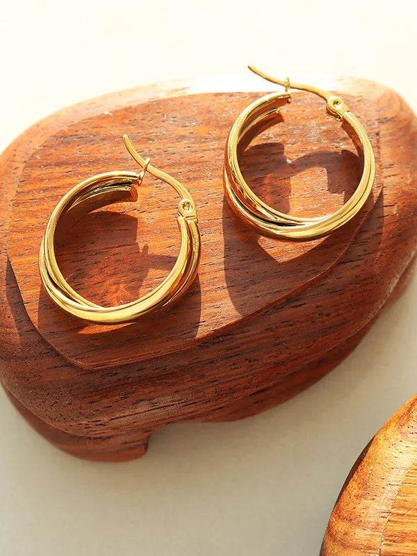Elegant 18K Gold-Plated Titanium Steel Huggie Earrings for Timeless Style and Durability - Store 42
