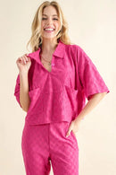 And The Why Brushed Texture Checker Board Pattern Casual Top