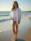 Openwork Fringe Open Front Knit Cape
