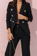 Full Size Lapel Collar Long Sleeve Blazer and Pants Set Plus Size - Store 42