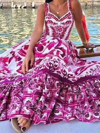 Full Size Printed Sweetheart Neck Maxi Cami Dress Plus Size - Store 42