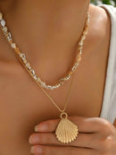 18K Gold-Plated Shell Layered Shell Pendant Necklace - Store 42