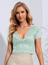 Trendy Floral Surplice Neck V-Neck Short Sleeve Cropped Top - Casual 100% Polyester - Store 42