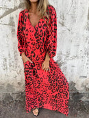 Full Size Printed V-Neck Dress with Pockets Plus Size - Store 42