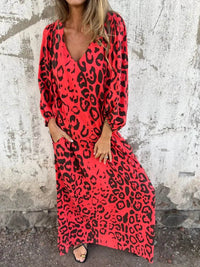 Full Size Printed V-Neck Dress with Pockets Plus Size - Store 42