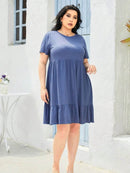 Trendy Plus Size Ruffled Short Sleeve Dress - Opaque, Stretchy Fabric, Comfortable Fit - Store 42