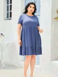 Trendy Plus Size Ruffled Short Sleeve Dress - Opaque, Stretchy Fabric, Comfortable Fit - Store 42