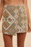 Annie Wear Ethic Woven Jacquard Wrap Mini Skirt YELLOW GREEN MULTI