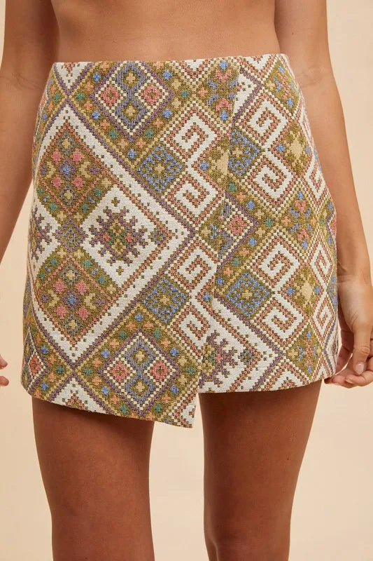 Ethnic-Inspired Annie Wear Ethic Woven Jacquard Wrap Mini Skirt - Trendy & Flattering Design