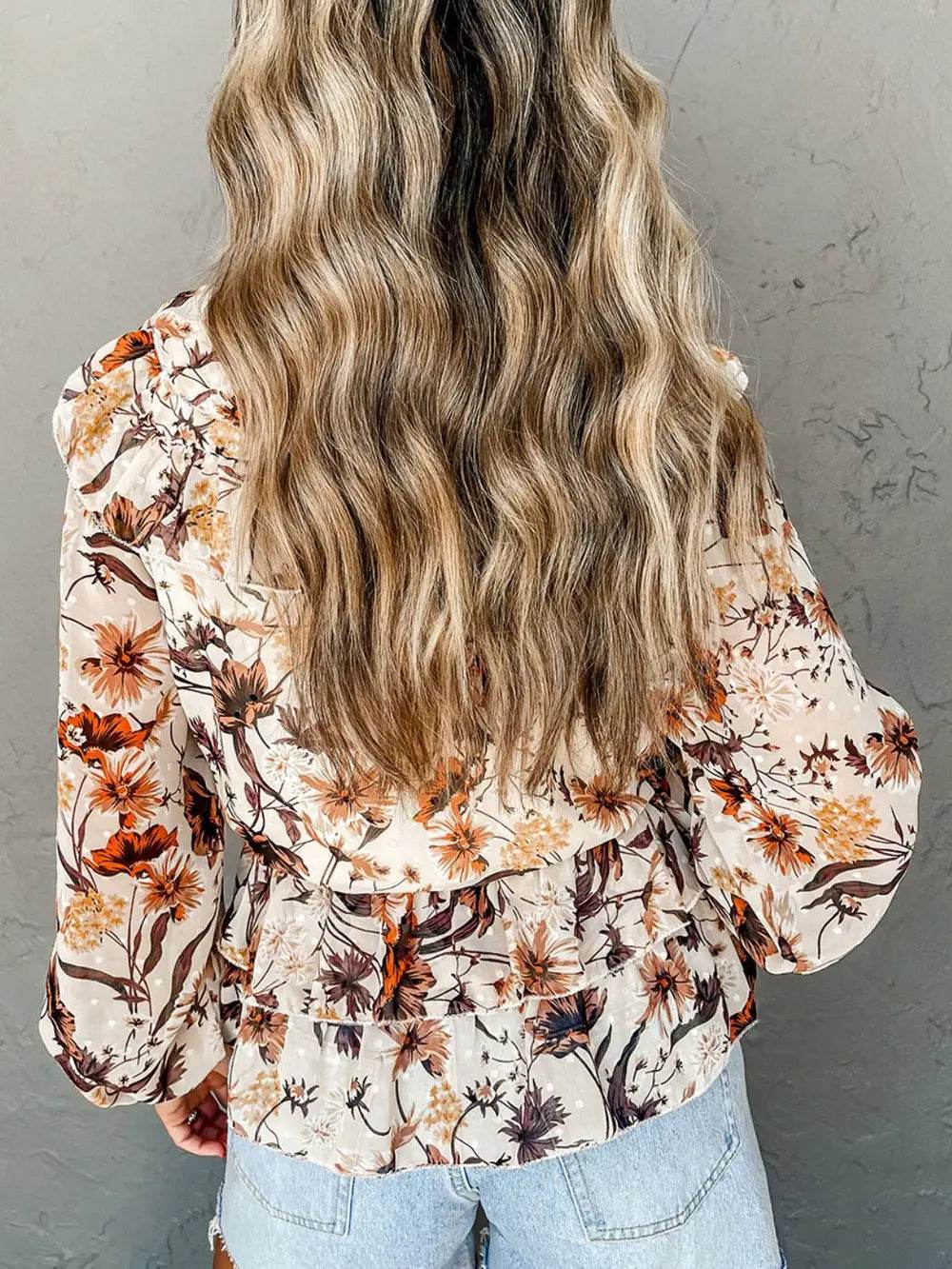 Stylish Drawstring Floral Lantern Sleeve Blouse in 100% Polyester - Opaque & Chic