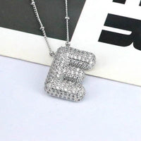 Elegant Copper Inlaid Zircon Letter Pendant Necklace - Platinum-Plated with 16.9 In Chain - Store 42