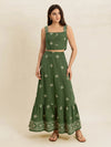 Embroidered Square Neck Cami and Skirt Set Moss