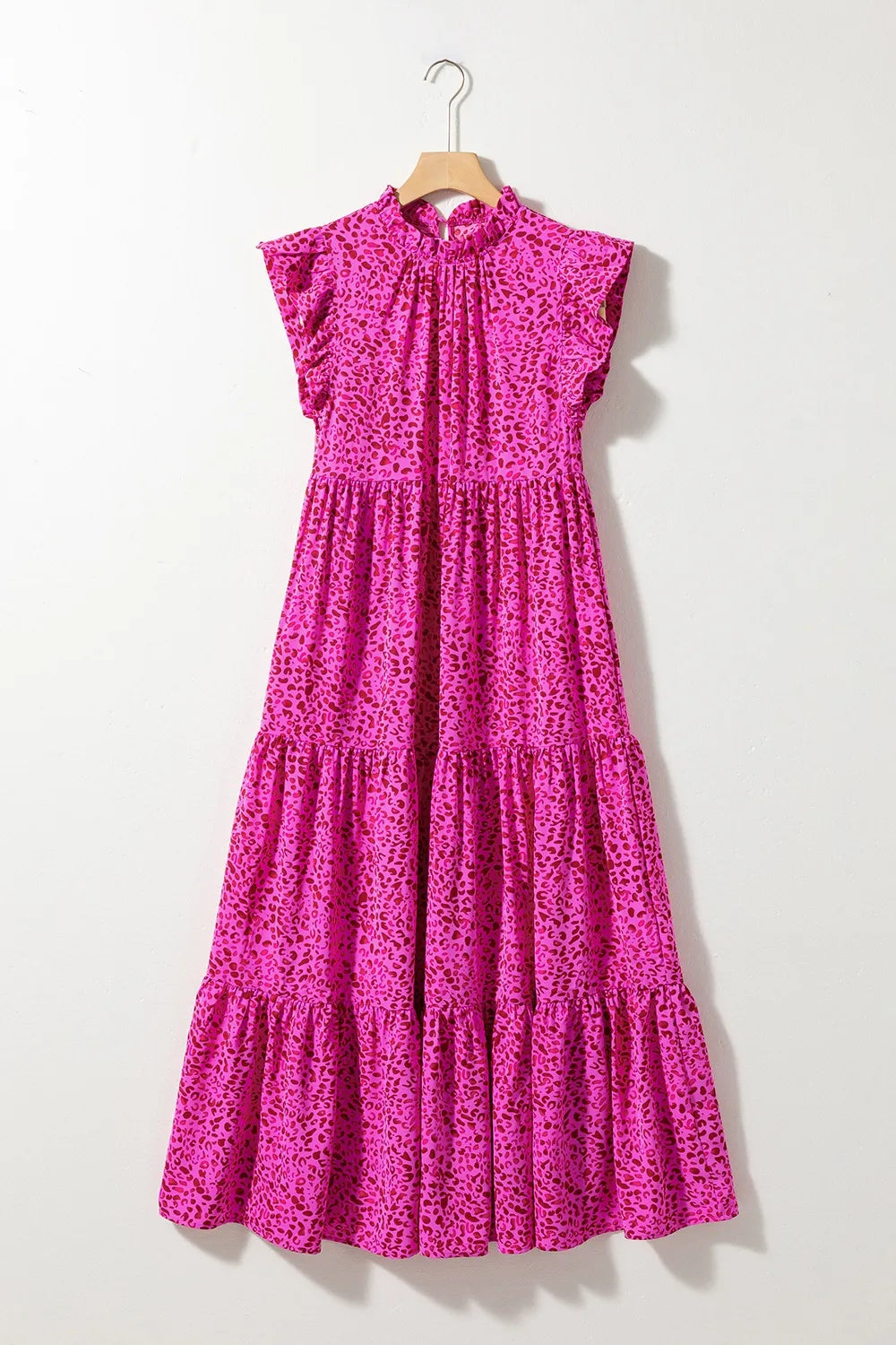 Leopard Print Maxi Dress with Tiered Ruffles and Cap Sleeves for Effortless Style