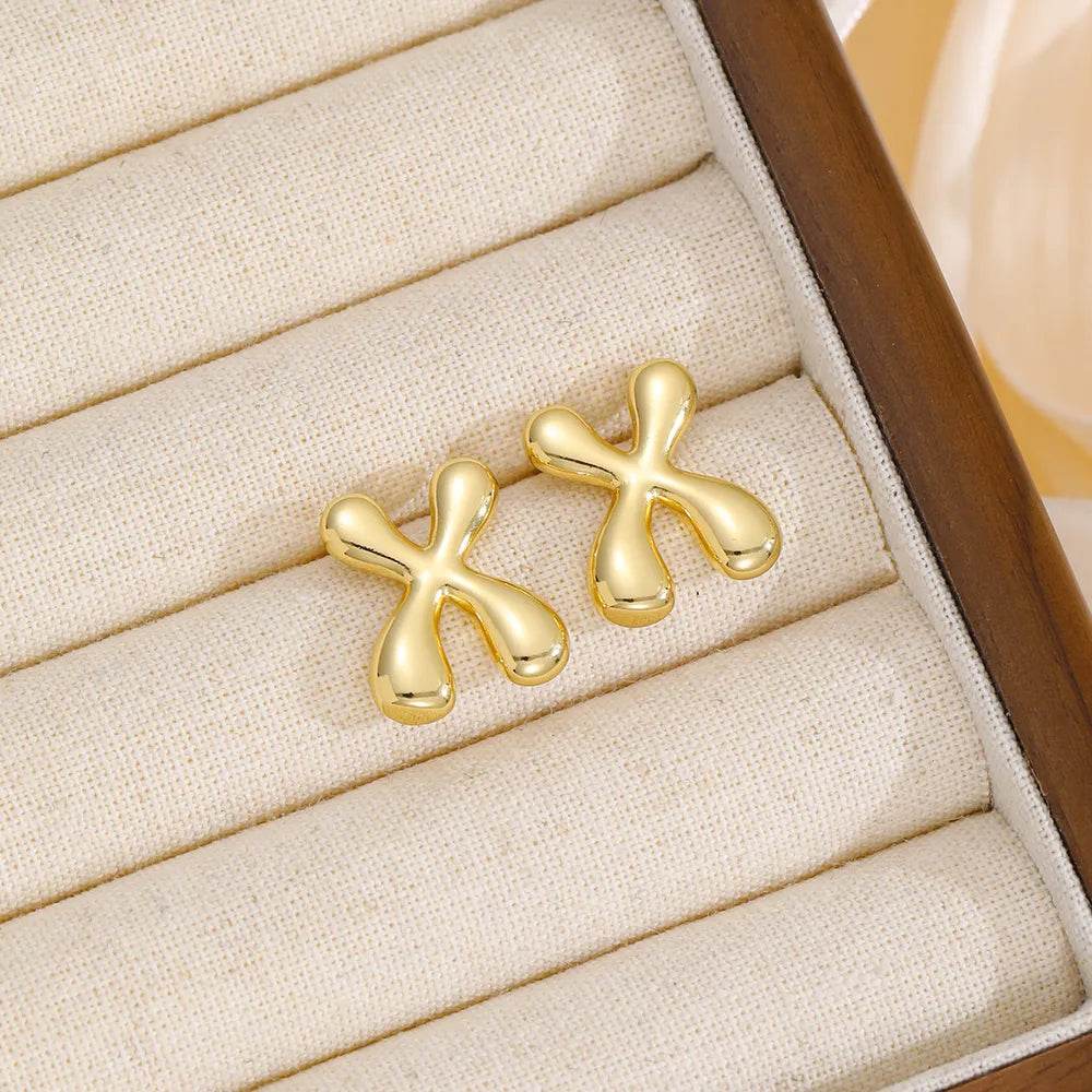 18K Gold-Plated Bubble Letter Stud Earrings - Unique, Dainty & Lightweight for Everyday Wear - Store 42