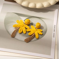 Colorful Woven Flower Drop Earrings Yellow One Size