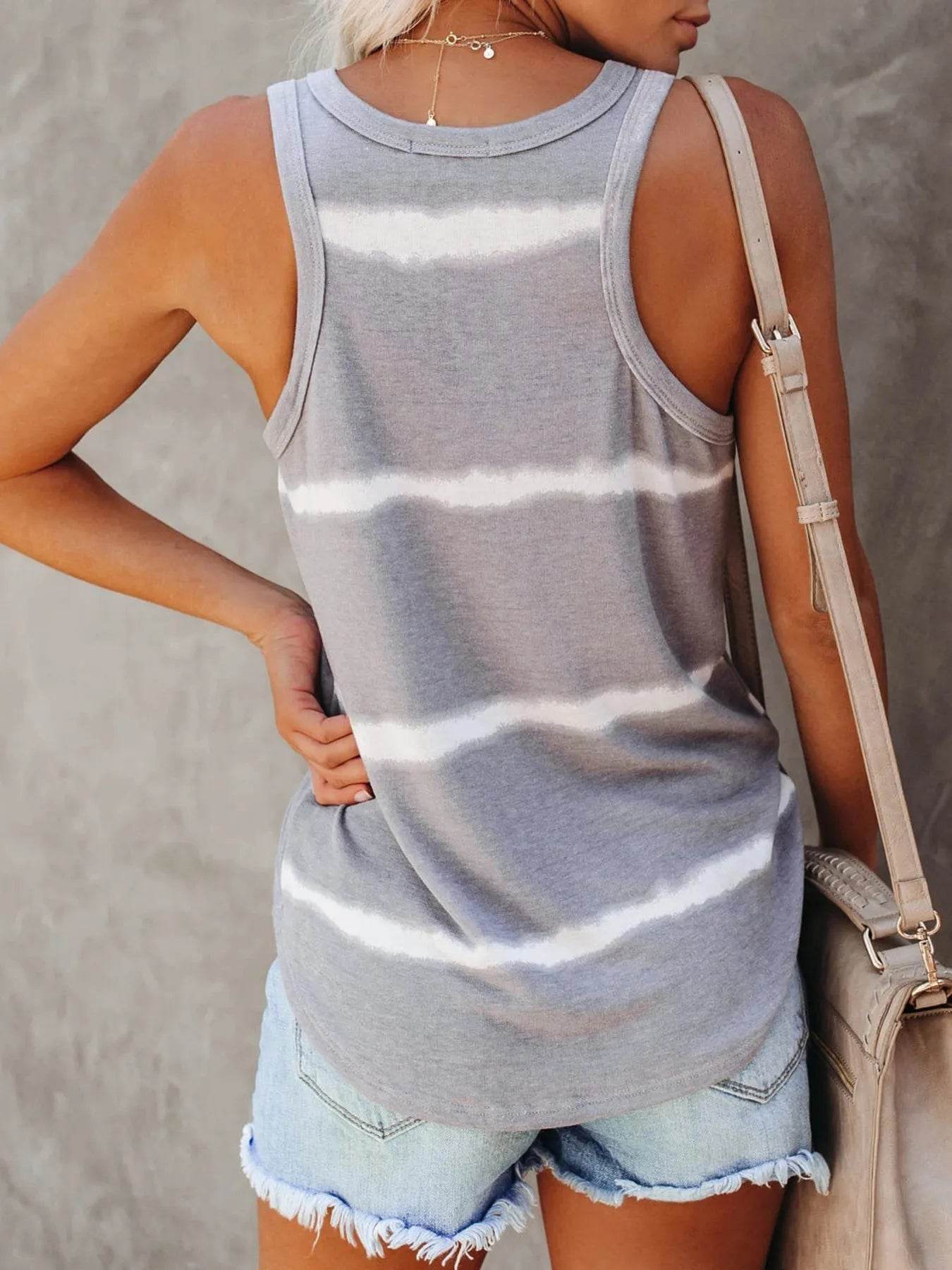 Trendy Full-Size Plus Size Striped Round Neck Tank Top - Slightly Stretchy Polyester Blend - Store 42