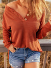 Button Detail Long Sleeve Knit Top Orange