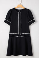 Contrast Scallop Trim Bow Detail Short Sleeve Shift Dress