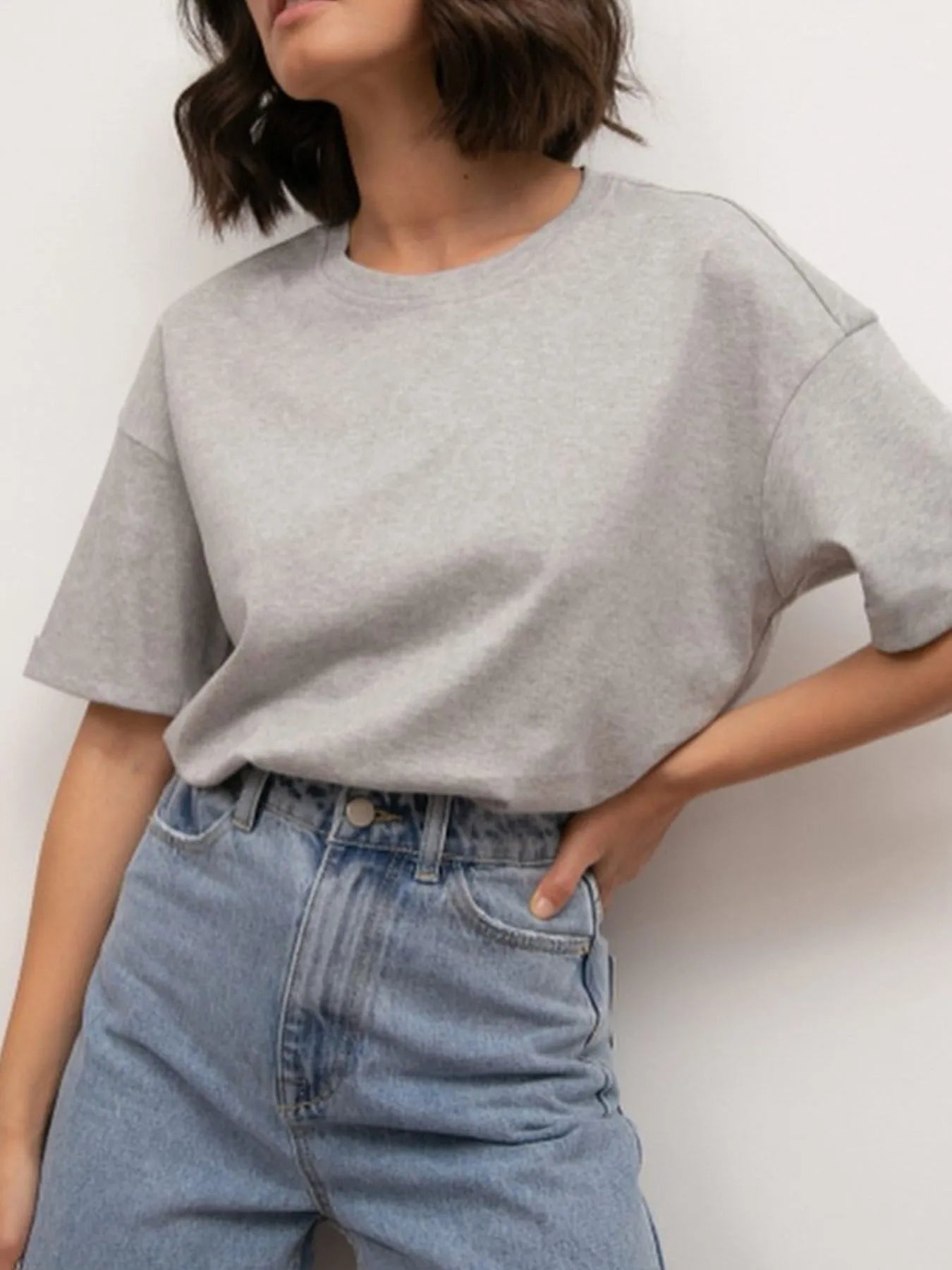 Plus Size Oversized Round Neck Short Sleeve T-Shirt Gray
