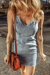 Back Zipped Mini Cami Denim Dress Medium
